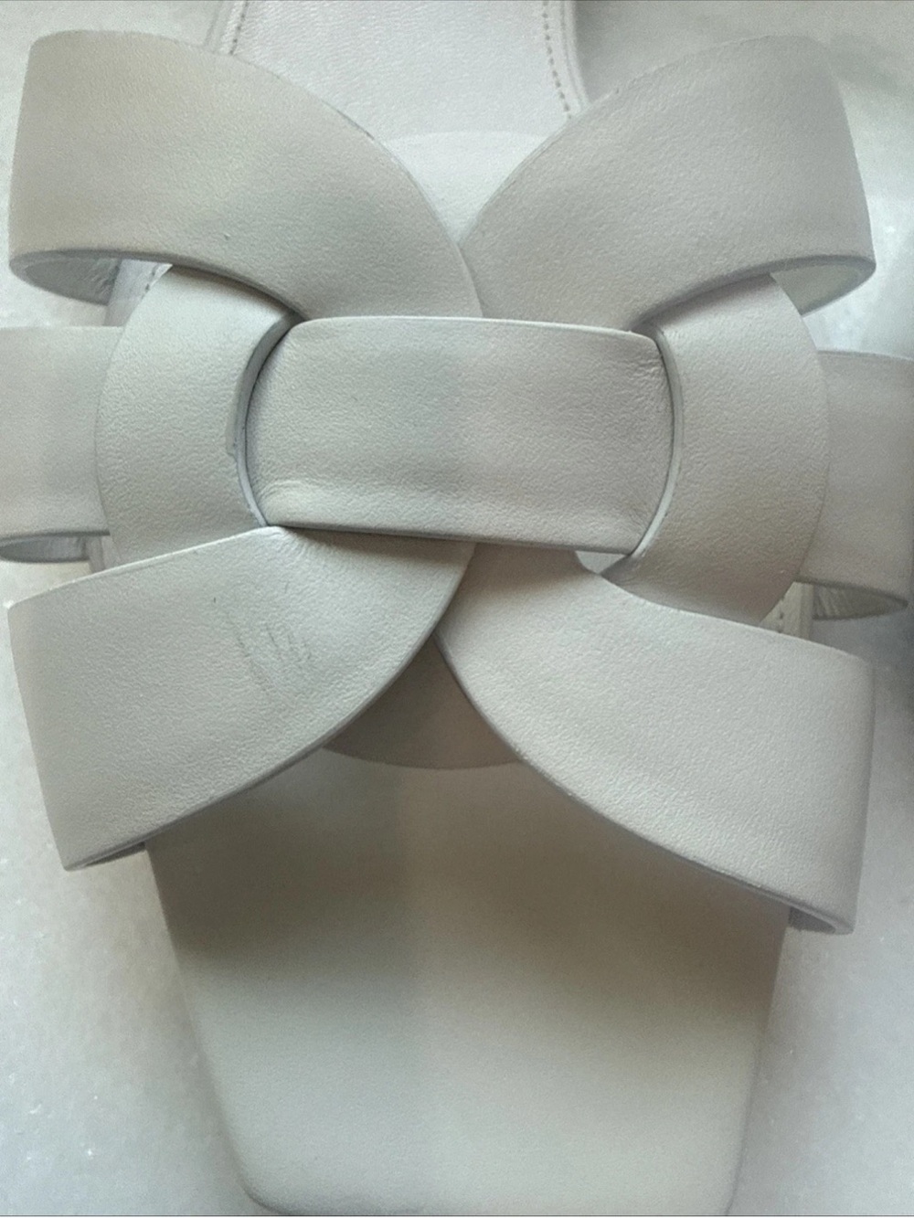 Saint Laurent YSL Tribute Sandal Flat Mules White Slides Smooth Leather 37.5 - Picture 8 of 11